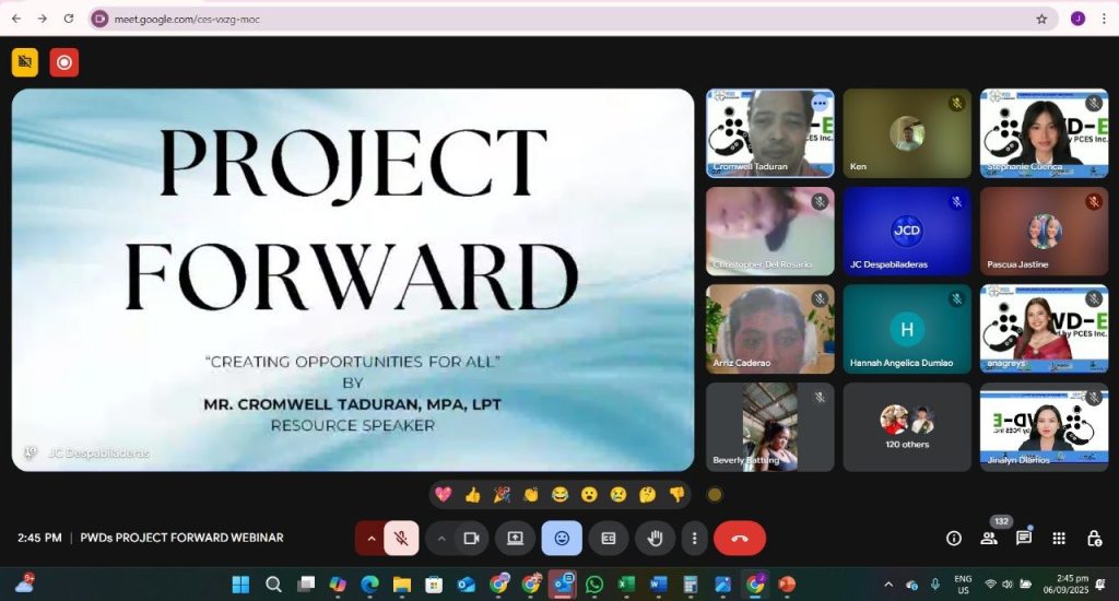 PCES Inc. team supporting Project Forward webinar to promote inclusive employment opportunities for Persons With Disabilities in the Philippines.